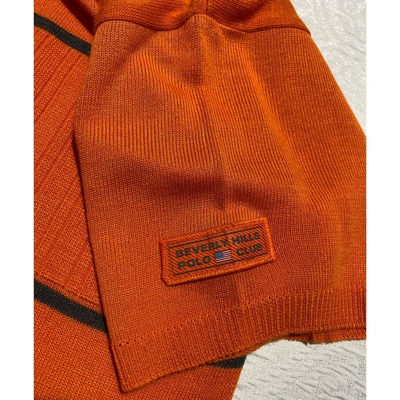 BHPC Beverly Hills Polo Club Orange Gray‎ Striped Knit T-Shirt Medium - Picture 2 of 9